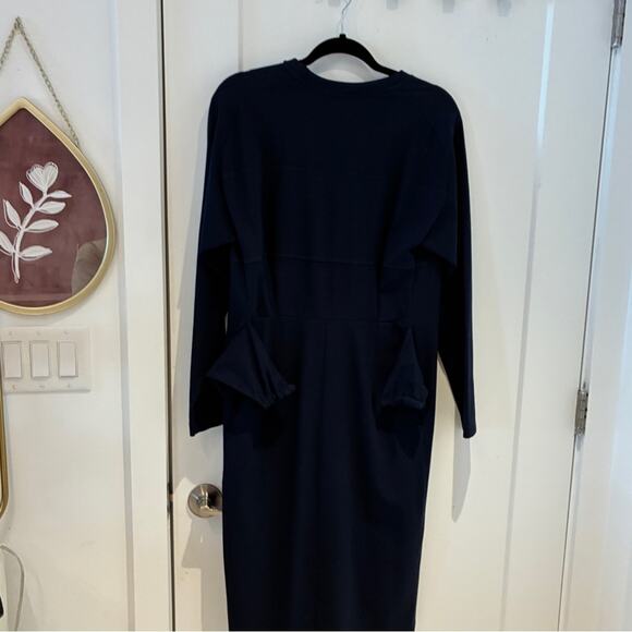 Carven Navy Blue Long Sleeve Exposed Stitching Midi Dress XS - Picture 1 of 8